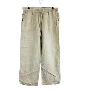 Tommy Bahama Womans Sz Large Pants Wide Leg 100% Linen Pockets Pull On Tan
